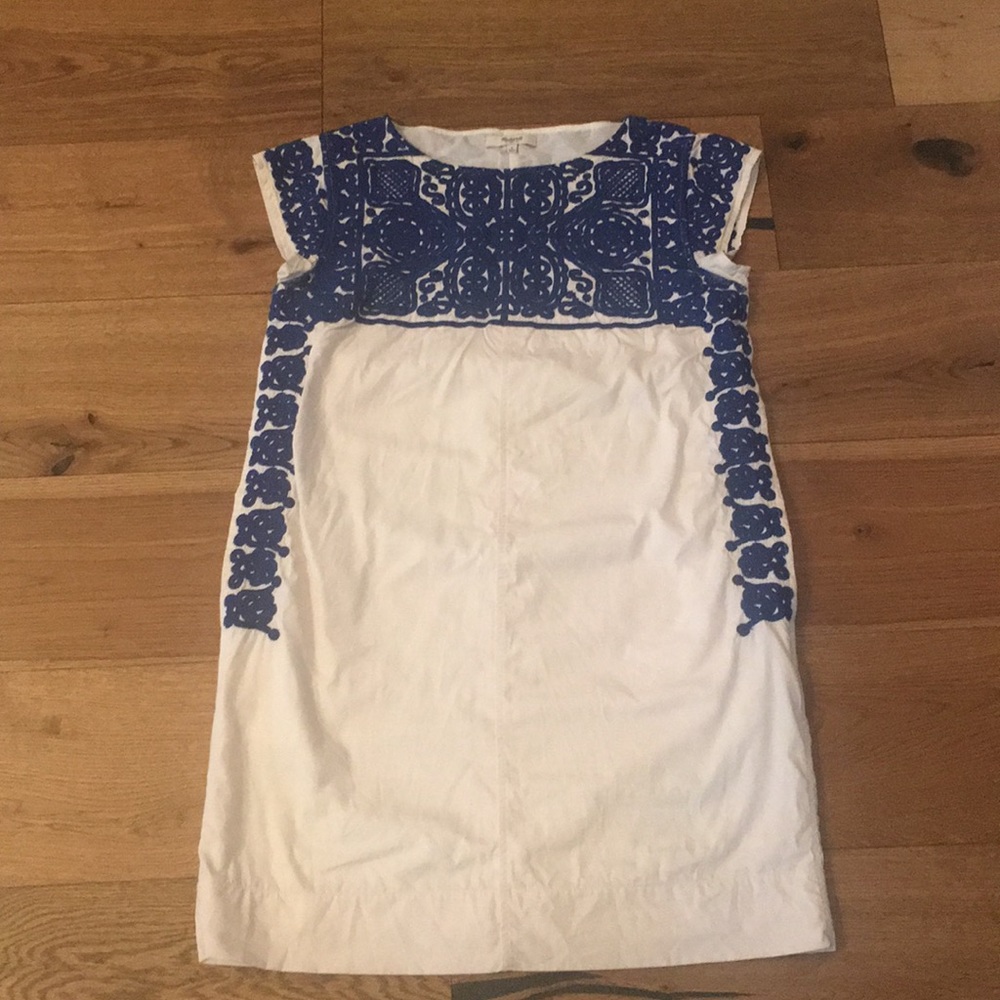 Madewell White and Blue Midi Dress